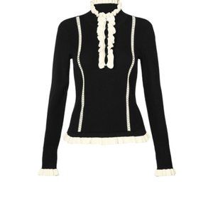 CAbi  Adorn Pullover Sweater Black and Ivory size M